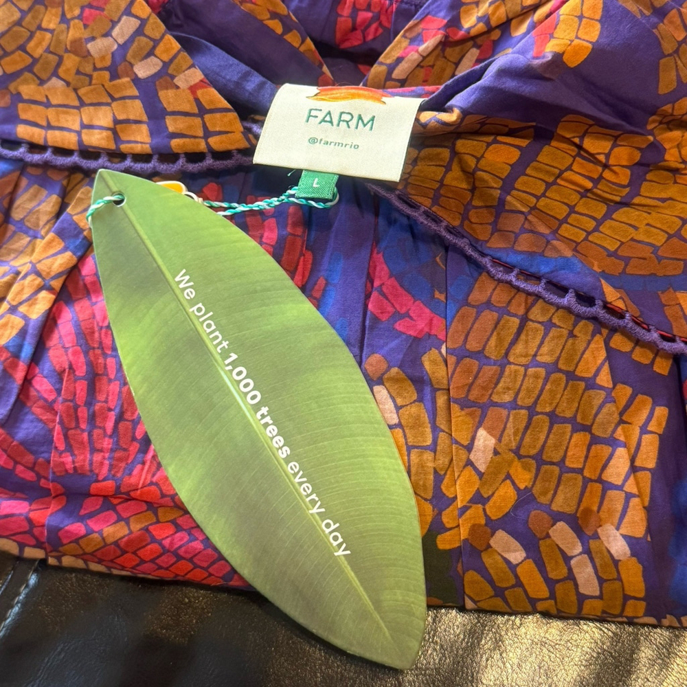 NWT Farm Rio Blue Forest Mosaic Maxi Dress Size:L Boho Tiered V Neck MSRP:$230 - Picture 10 of 12